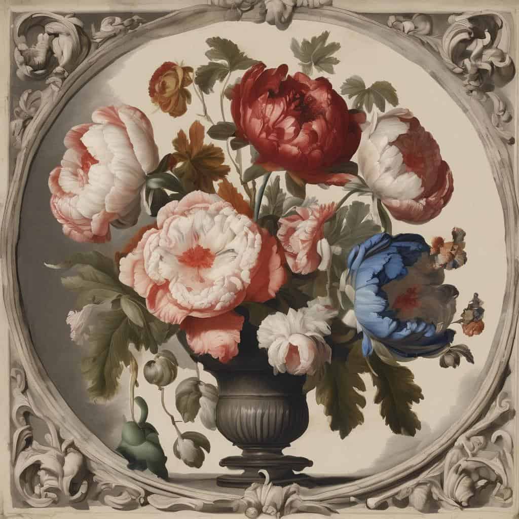 Λουλούδια σε βάζο με ζωγραφική τέχνη, ομορφιά και σχέσεις της με την τέχνη του κόμικς.